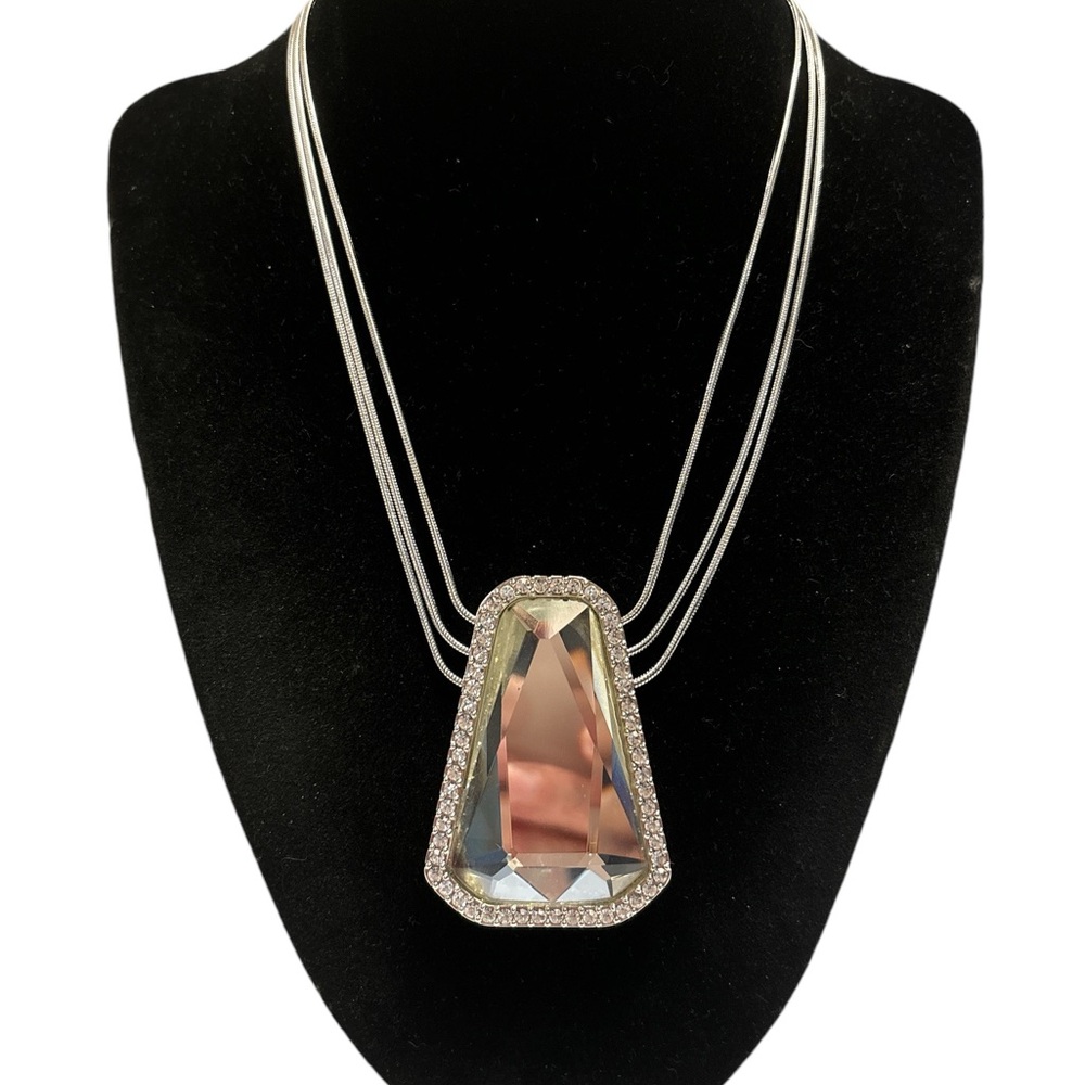 🌻Lia Sophia Silver Tone Layered Glass & Crystal Necklace 14”+3”